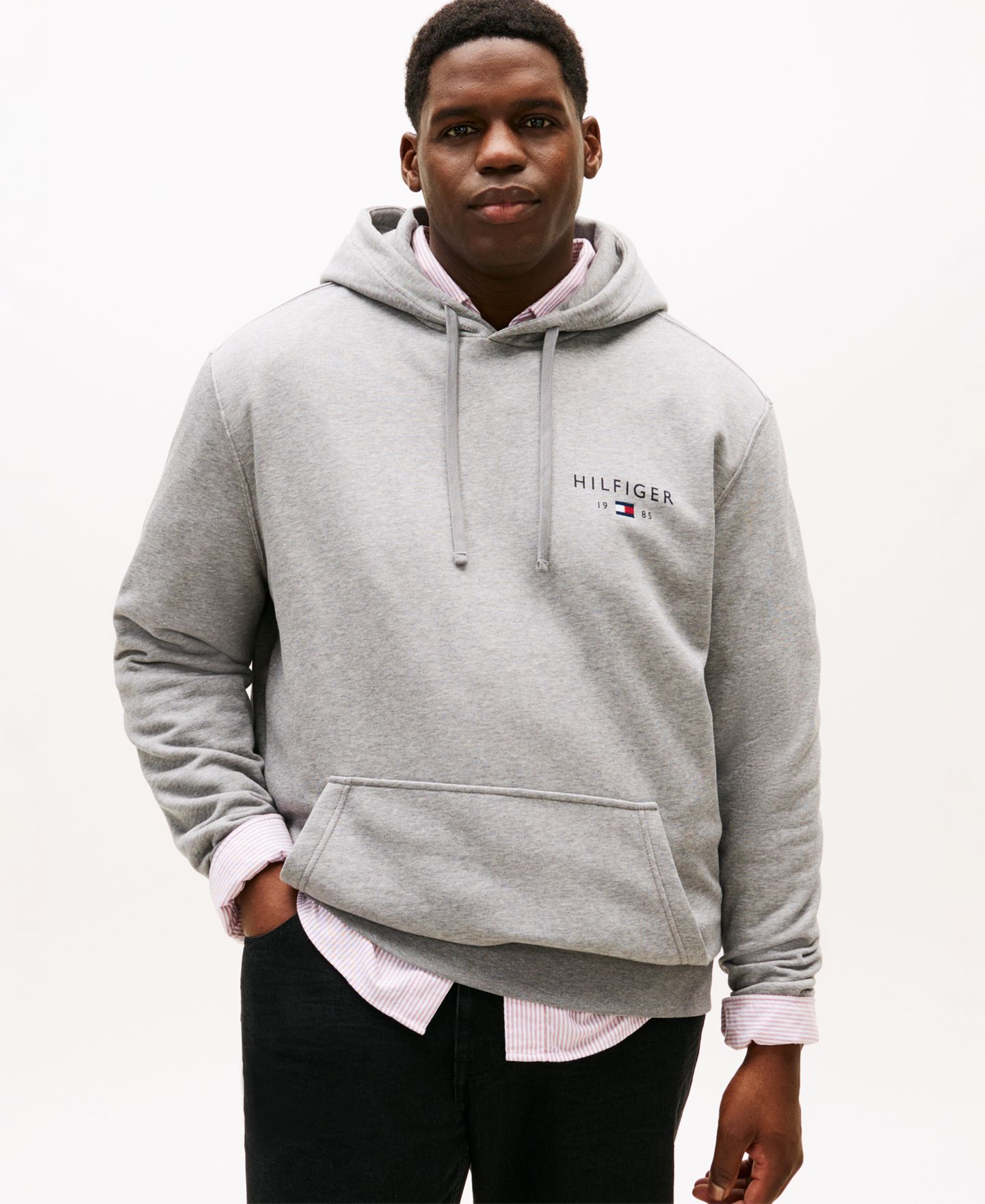 Мужское худи Tommy Hilfiger Big & Tall Hooded, цвет: Средний серый меланжевый — фото 1