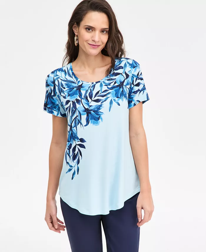Women's Printed Scoop-Neck Short Sleeve Top