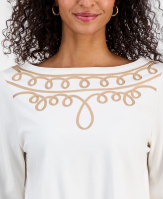 Women's Cotton Soutache 3/4-Sleeve Top, Macy's Exclusive