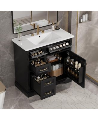 36" Bathroom Vanity with Sink, 4 Drawers & Soft-Close Door, Freestanding Storage Cabinet