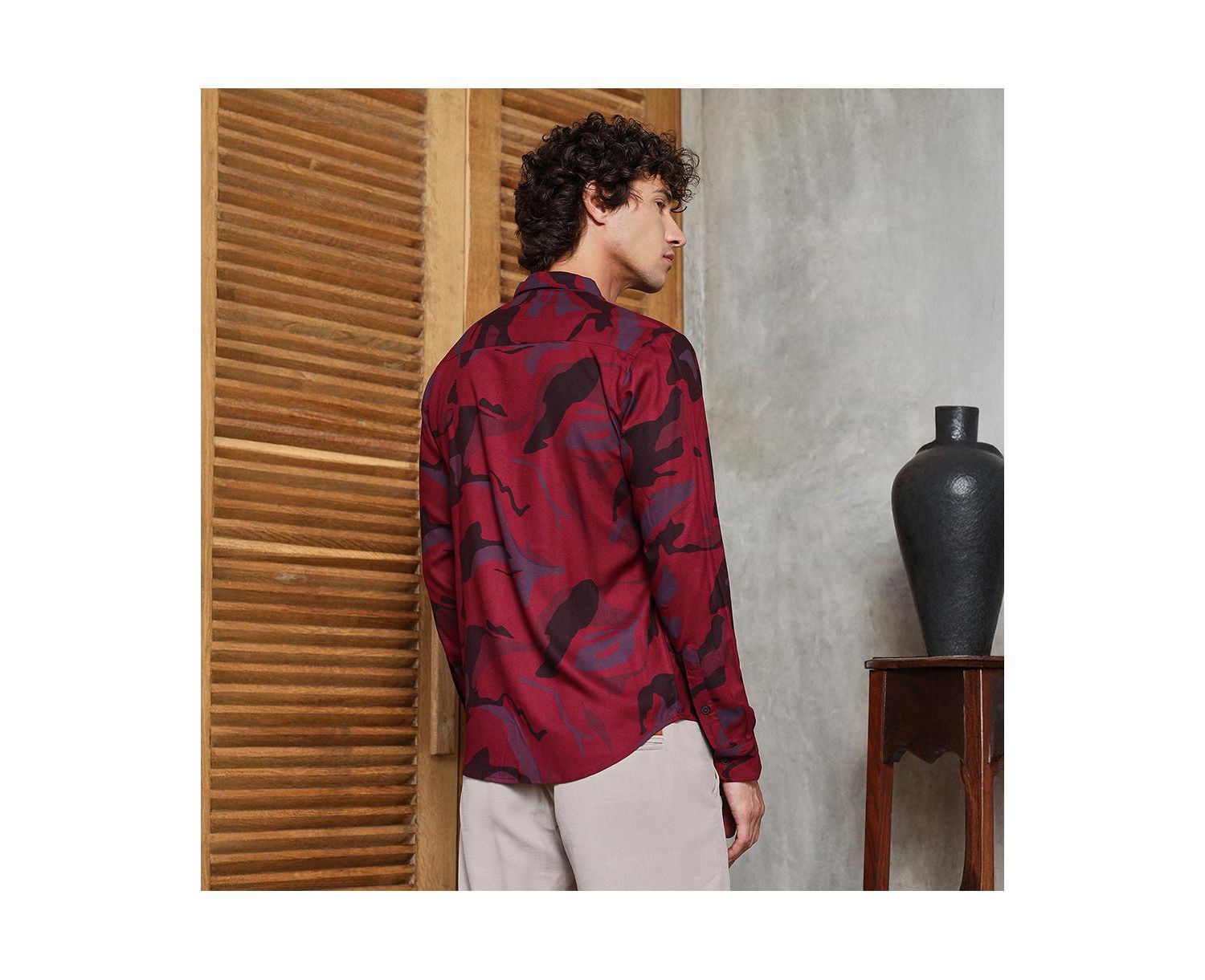 Men's Crimson Red Flowing Vines Shirt