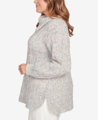 Plus Size Long Sleeve Fold Over Neck Sweater