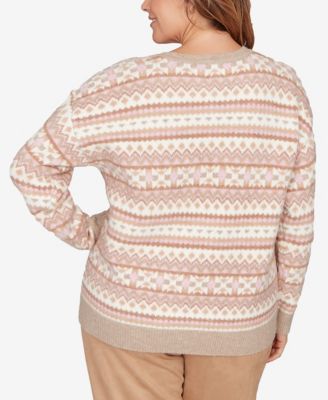Plus Size Long Sleeve V-Neck Fairisle Sweater