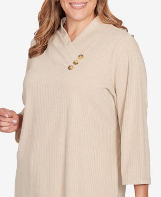 Plus Size Solid Long Sleeve Textured Pullover Sweater