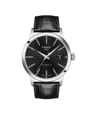 Tissot - Men's Swiss Automatic Classic Dream Black Leather Strap Watch 42mm