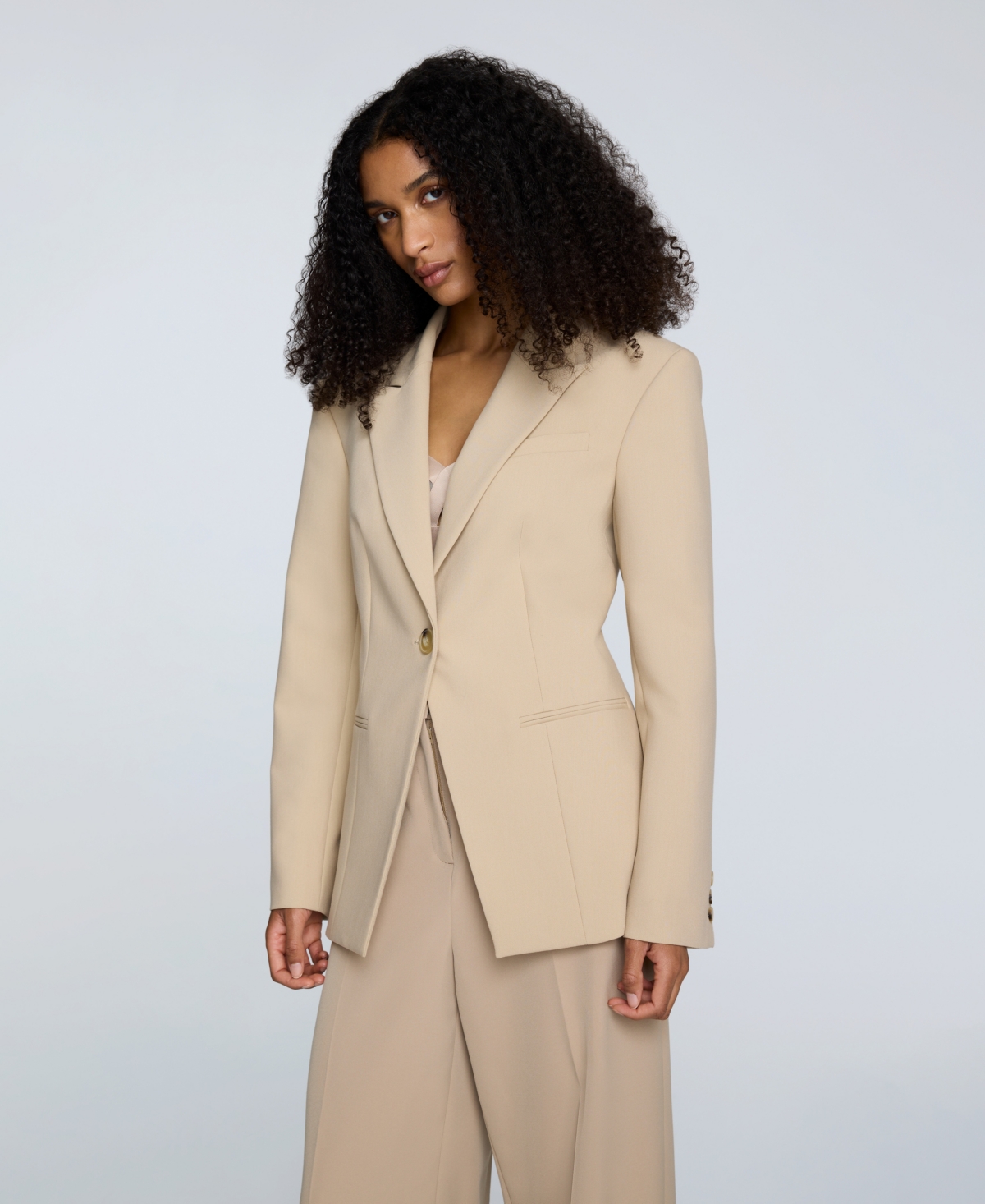 Kenneth Cole Luxe Twill Slim One Button Jacket In Neutral