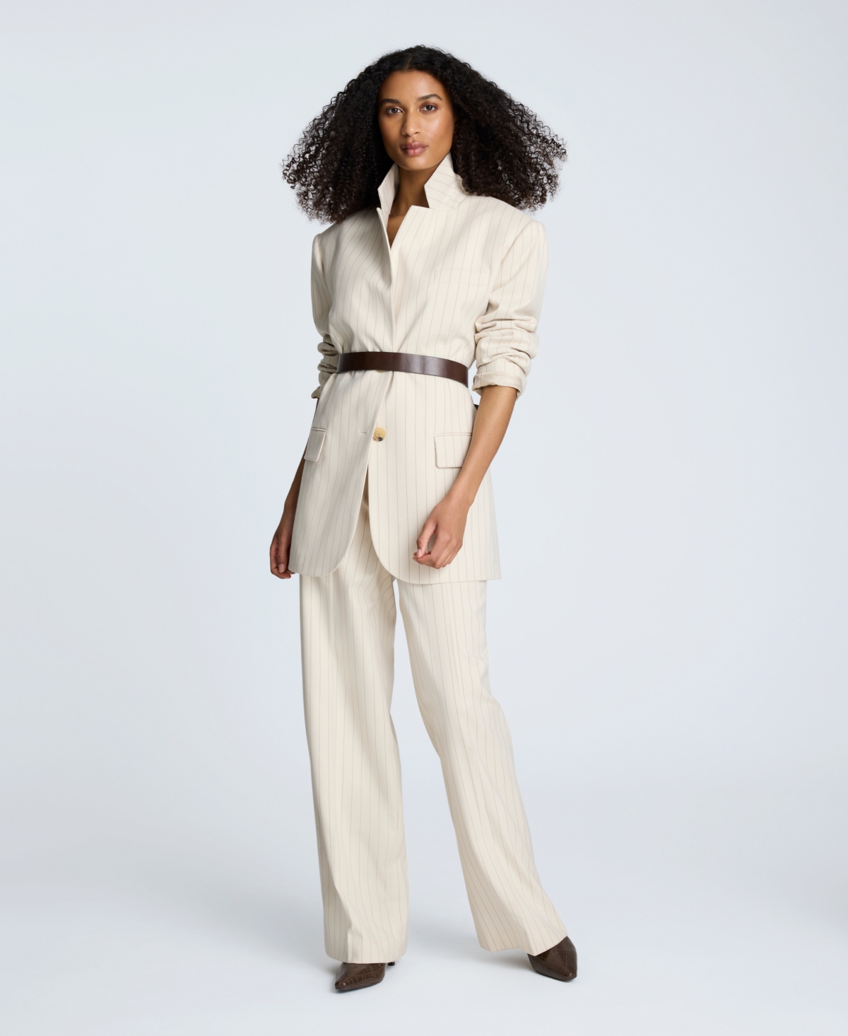 Kenneth Cole Pinstripe Relaxed Fit Boyfriend Blazer In Neutral