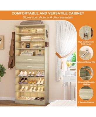 8-Tier Shoe Rack with 2 Drawers, 80'' High Wooden Shoe Cabinet with Adjustable Shelves