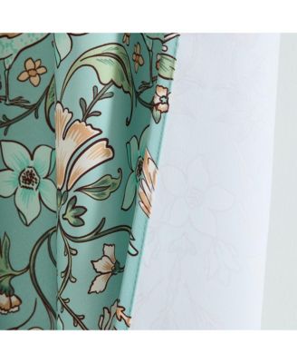 Florence Floral & Birds Patterned Window Back Tab Rod Pocket Curtains Bedroom - Light Blocking Darkening Window Panels, Set of 2