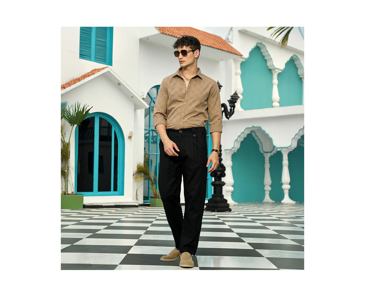 Men's Ash Brown Grid-Check Tactile Shirt
