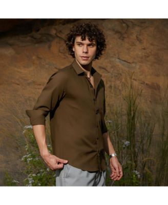 Men's Olive Green Solid Button-Up Shirt
