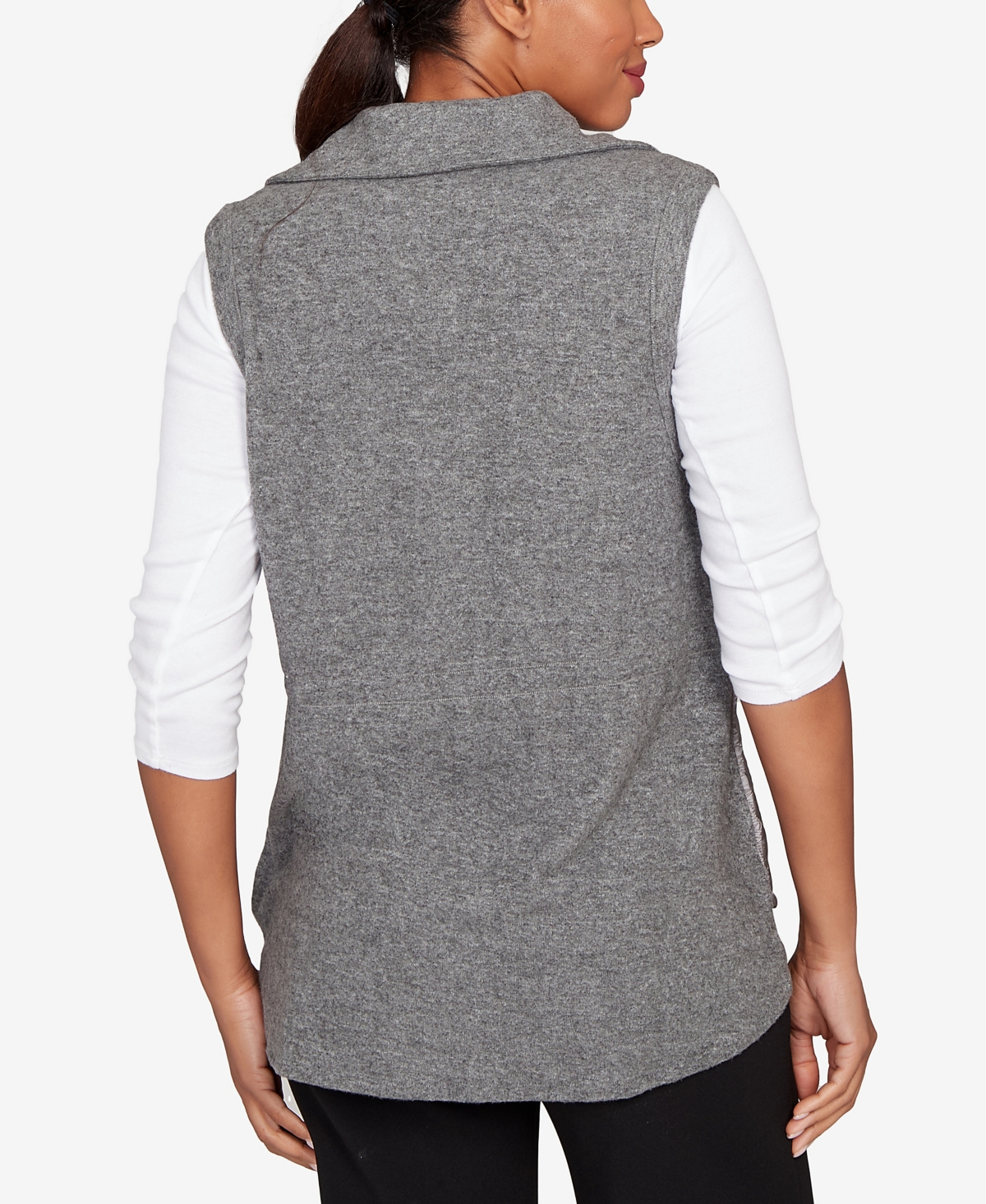 Ruby Rd. Petite Button Front Quilted Vest In Gray
