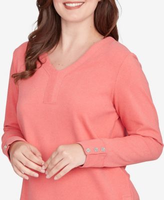 Petite Luxe Rib V-Neck Button Accent Knit Top