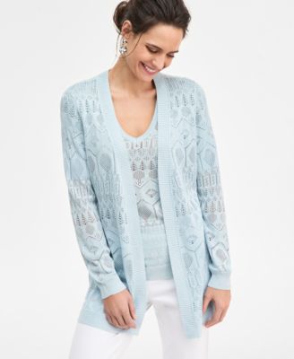 Petite Long-Sleeve Pointelle Flyaway Sweater, Macy's Exclusive