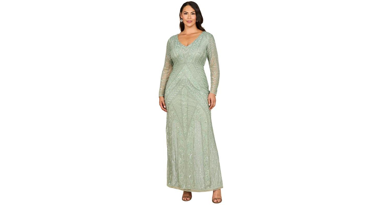 Women's Long Sleeve Geometric Beaded Gown