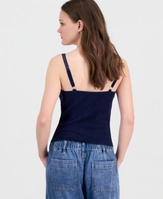 Junior's Textured-Knit Lace-Trim Cami Top