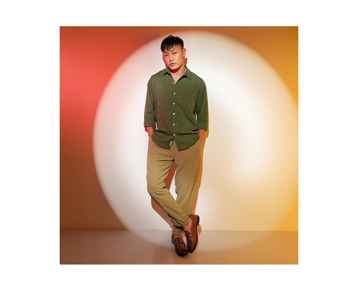 Men's Forest Green Floral-Textured Shirt
