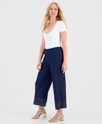 Women's Trapunto Stitch Pull-On Wide-Leg Pants, Macy's Exclusive