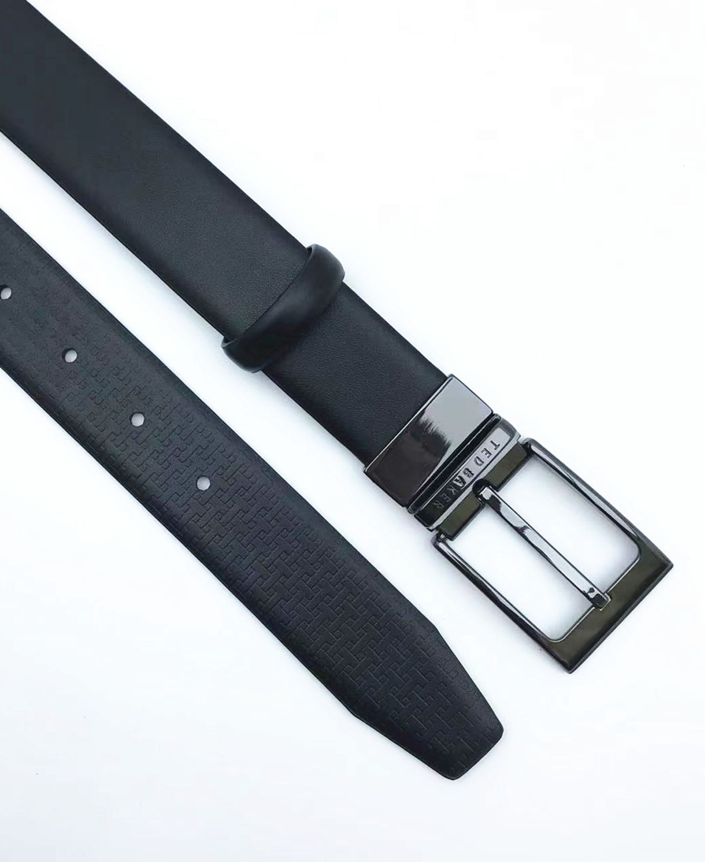 Мужской ремень Ted Baker Reversible Double Loop Leather Belt, цвет: Чёрный — фото 4