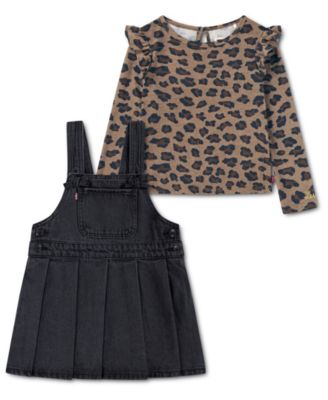 Levi's - Girls Toddler 2T-4T 2-Piece Leopard-Printed Top and Pleated Skirtall Set