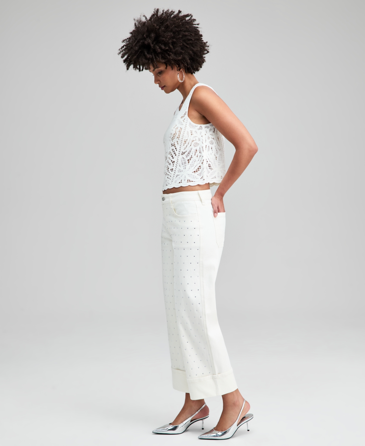 And Now This Women's Embellished Cuffed Wide-leg Jeans, Macy's Exclusive In White