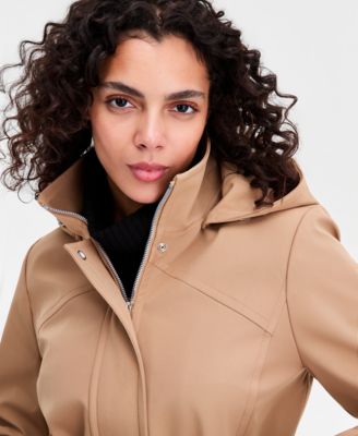 Women's Belted Hooded Zip-Front Raincoat