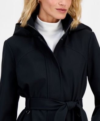 Women's Belted Hooded Zip-Front Raincoat