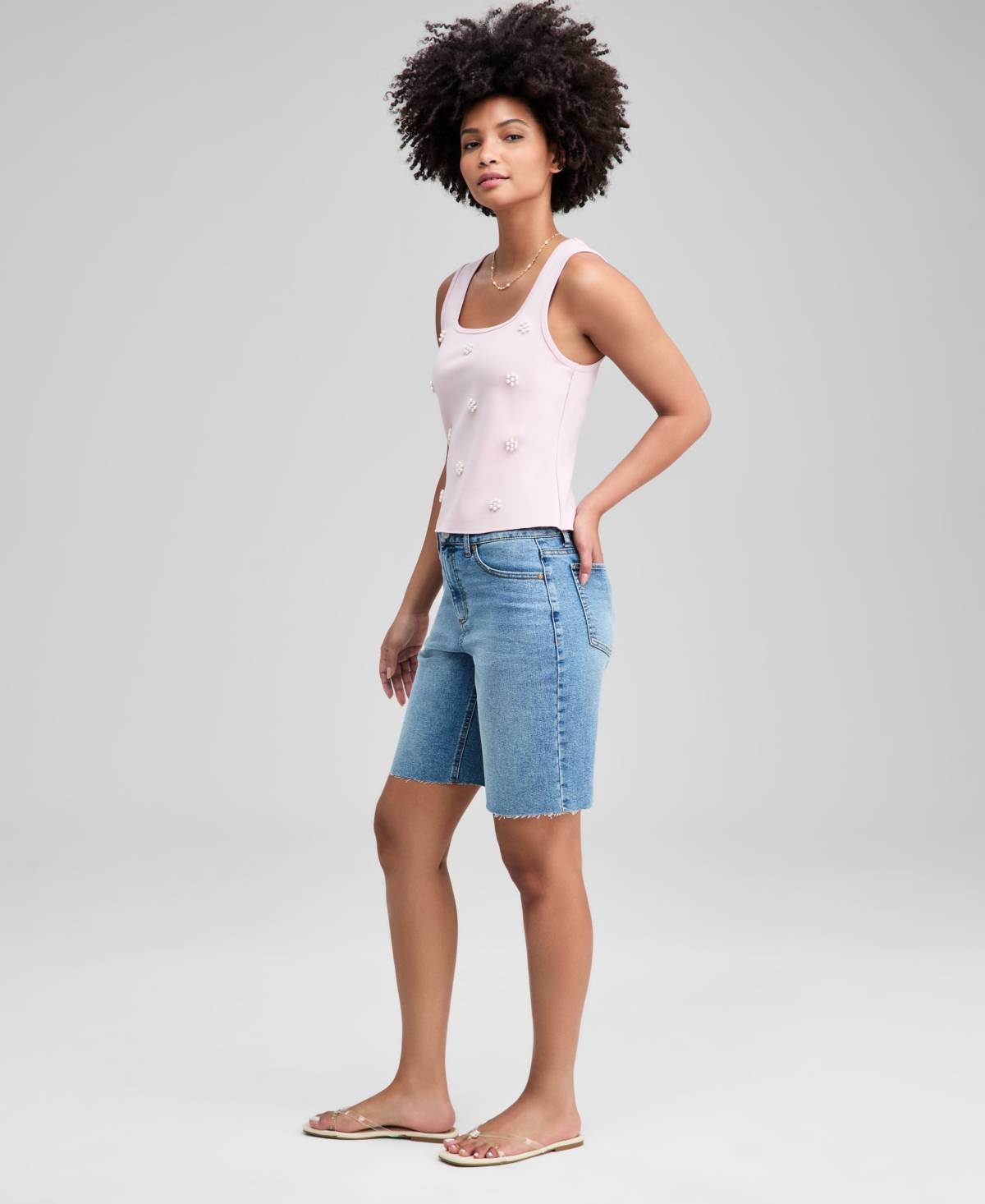 And Now This Women's High Rise Bermuda Jean Shorts, Macy's Exclusive In Blue