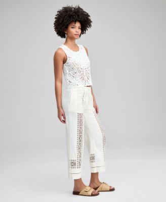 Women's Crochet-Inset Drawstring Pants, Macy's Exclusive