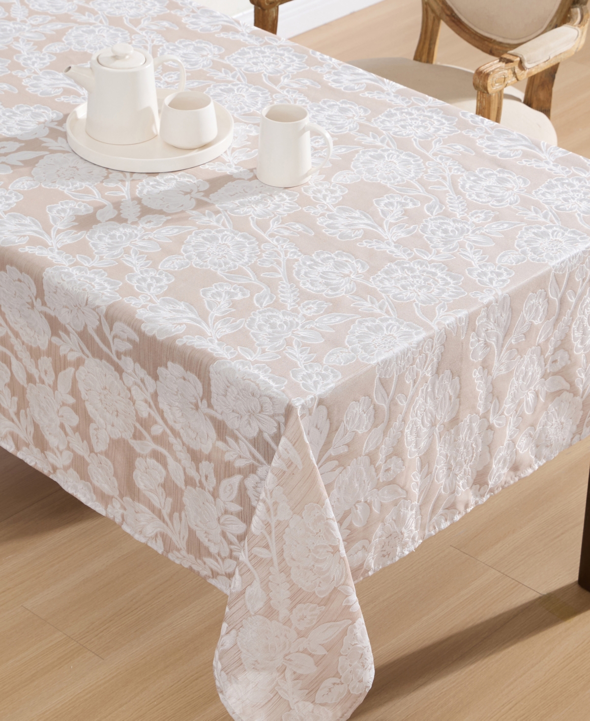 Laura Ashley Annaleigh Jacquard Tablecloth, 60"w X 120"l In Brown