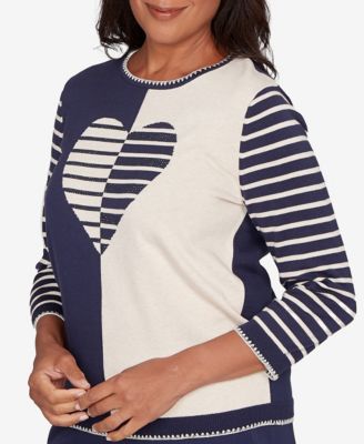 Women's Saratoga Springs Heart Motif Detail Striped Sweater