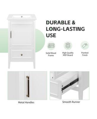 20" Bathroom Vanity with Sink, Bathroom Cabinet with A Door, Door Shelf Storage and Adiustable Foot Pads, A Drawer, White