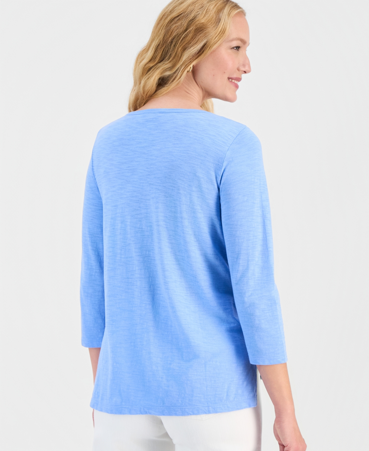 Style & Co Women's 3/4 Sleeve Scoop Embroidered Knit Top, Macy's Exclusive