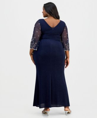 Plus Size Metallic Knit 3/4-Sleeve A-Line Dress