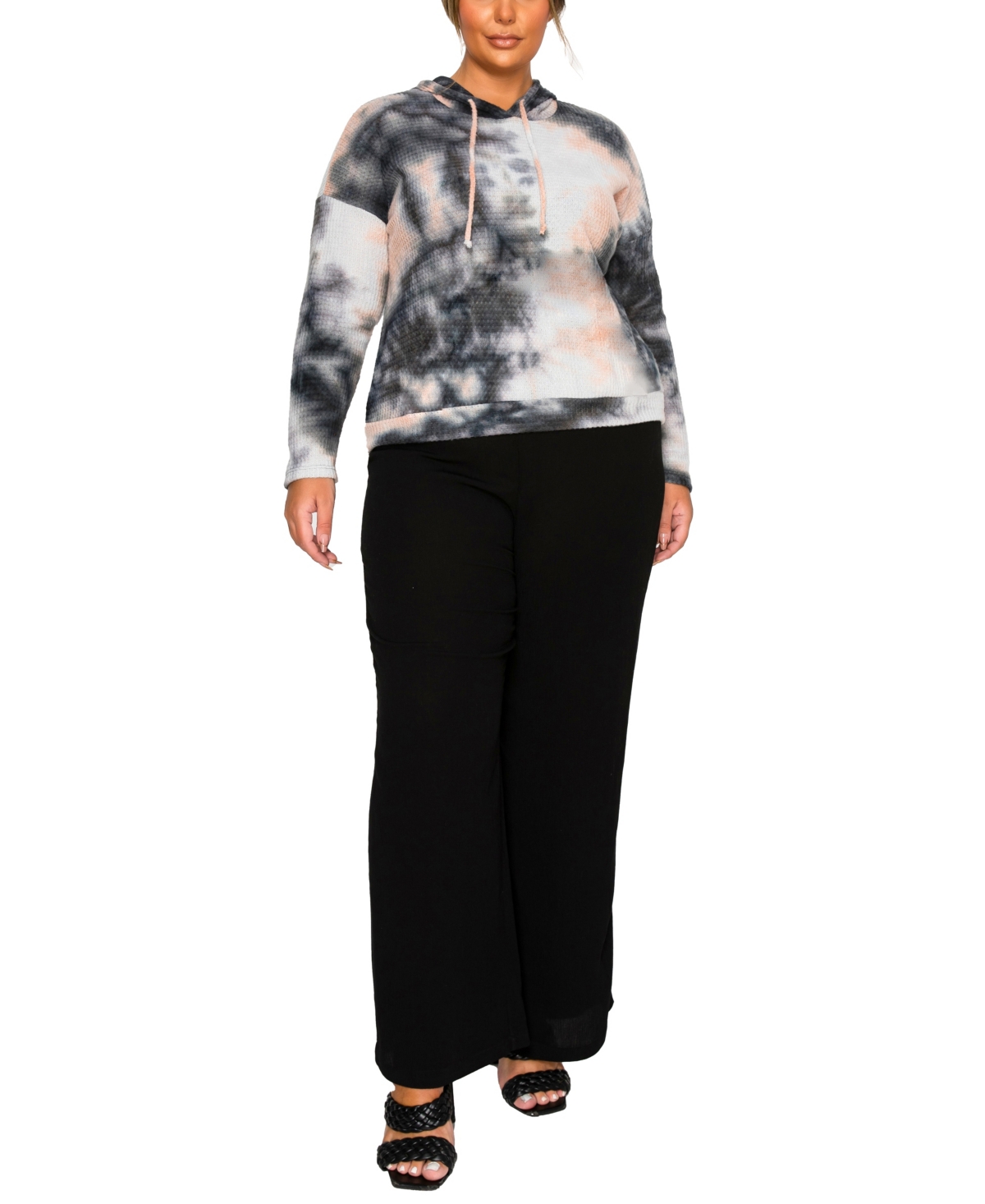 Coin 1804 Plus Size Brushed Tie Dye Waffle Drawstring Sweatshirt In Gray