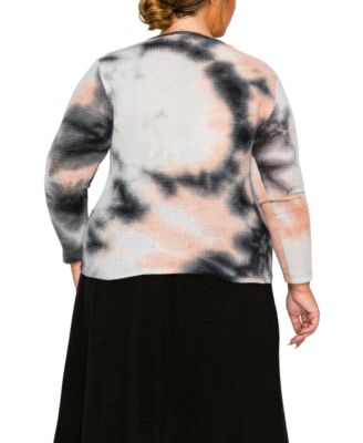 Plus Size Brushed Tie Dye Waffle Square Neck Top