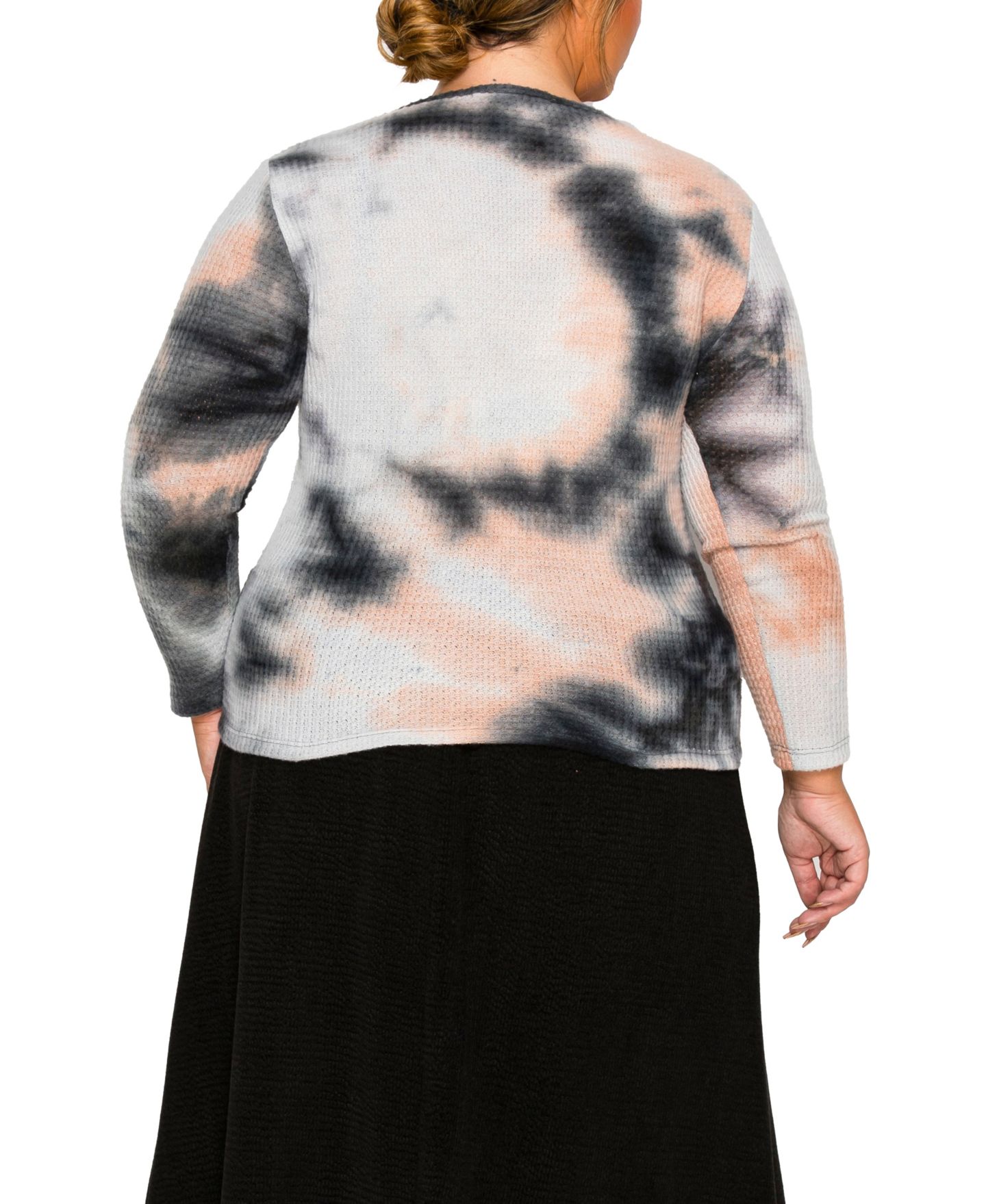 Женский топ COIN 1804 Plus Size Brushed Tie Dye Waffle Square Neck, цвет: Серый — фото 4