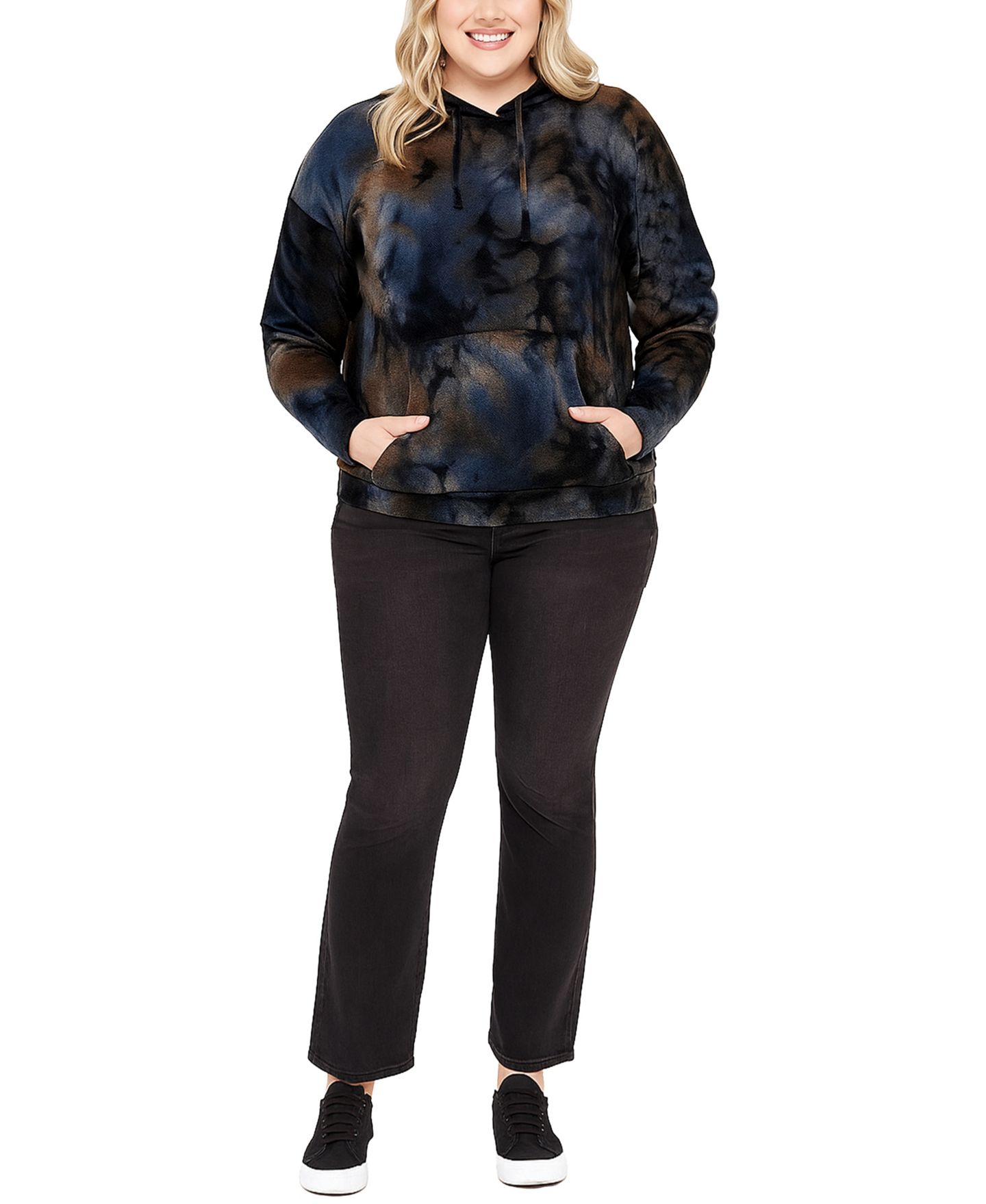 Женский свитшот COIN 1804 Plus Size Tie Dye Cozy Pocket Pullover, цвет: Синий разноцветный — фото 3
