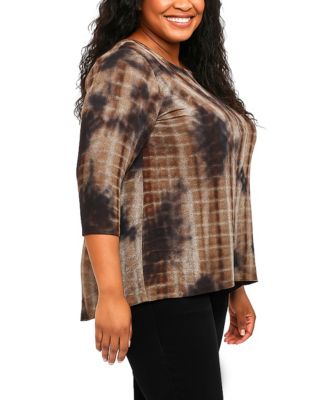 Plus Size Tie Dye Cozy Button Back 3/4 Sleeve Top