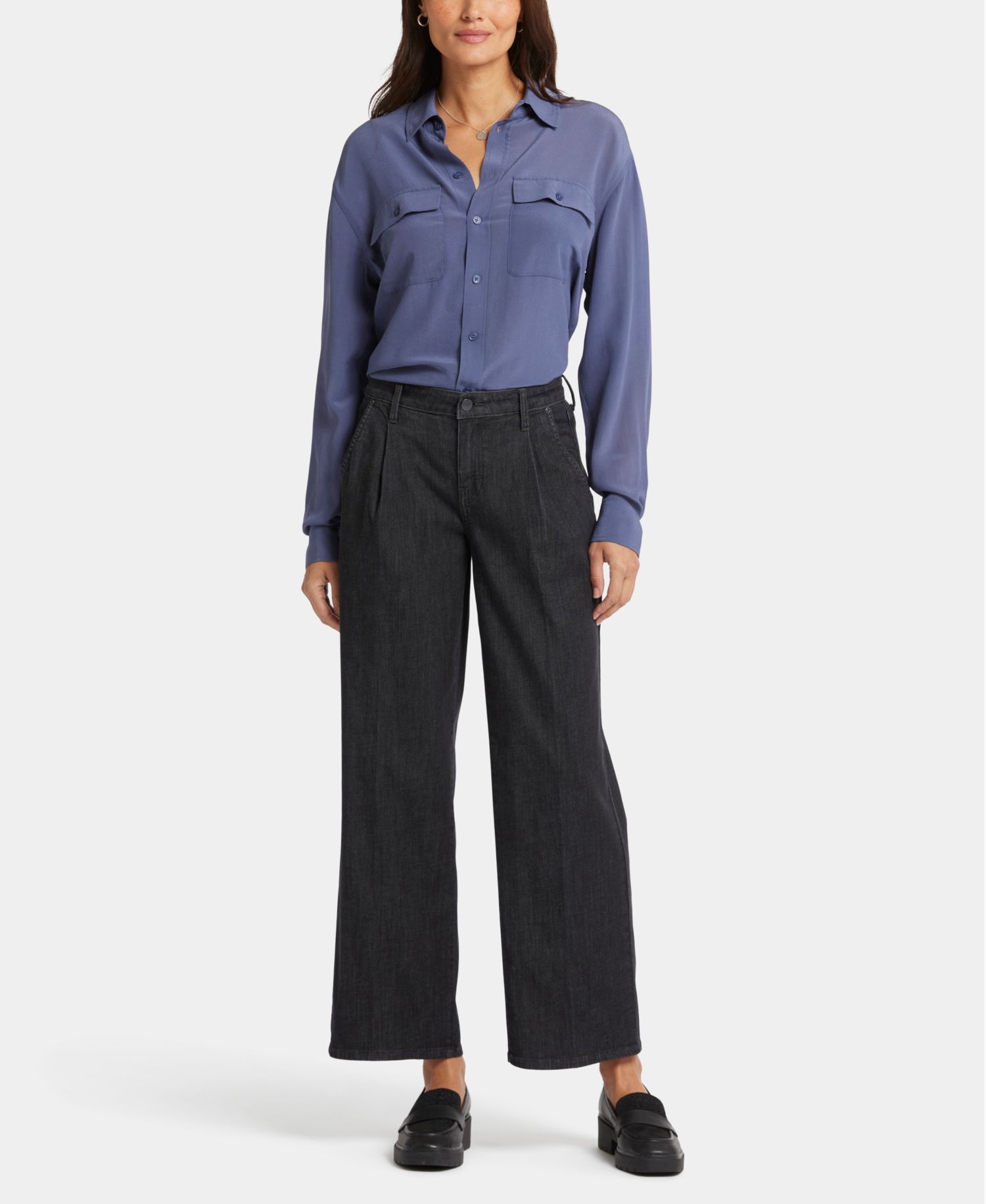 Petite Teresa Wide Leg Ankle Pleated Jeans