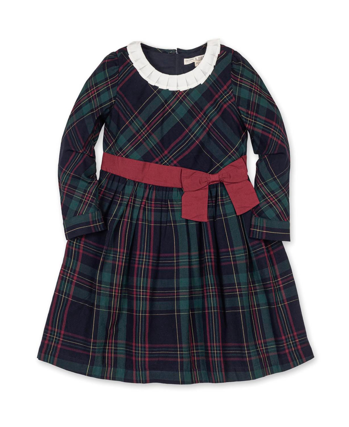Hope & Henry Little and Big Girls' Organic Pleated Collar Dress with Sash
