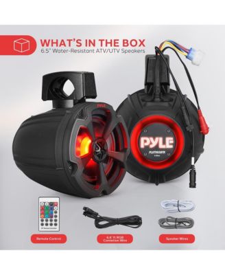 6.5'' Water-Resistant Marine / Off-Road BT Speakers, 1200 Watt Amplified Vehicle System with RGB Lights & Remote Control