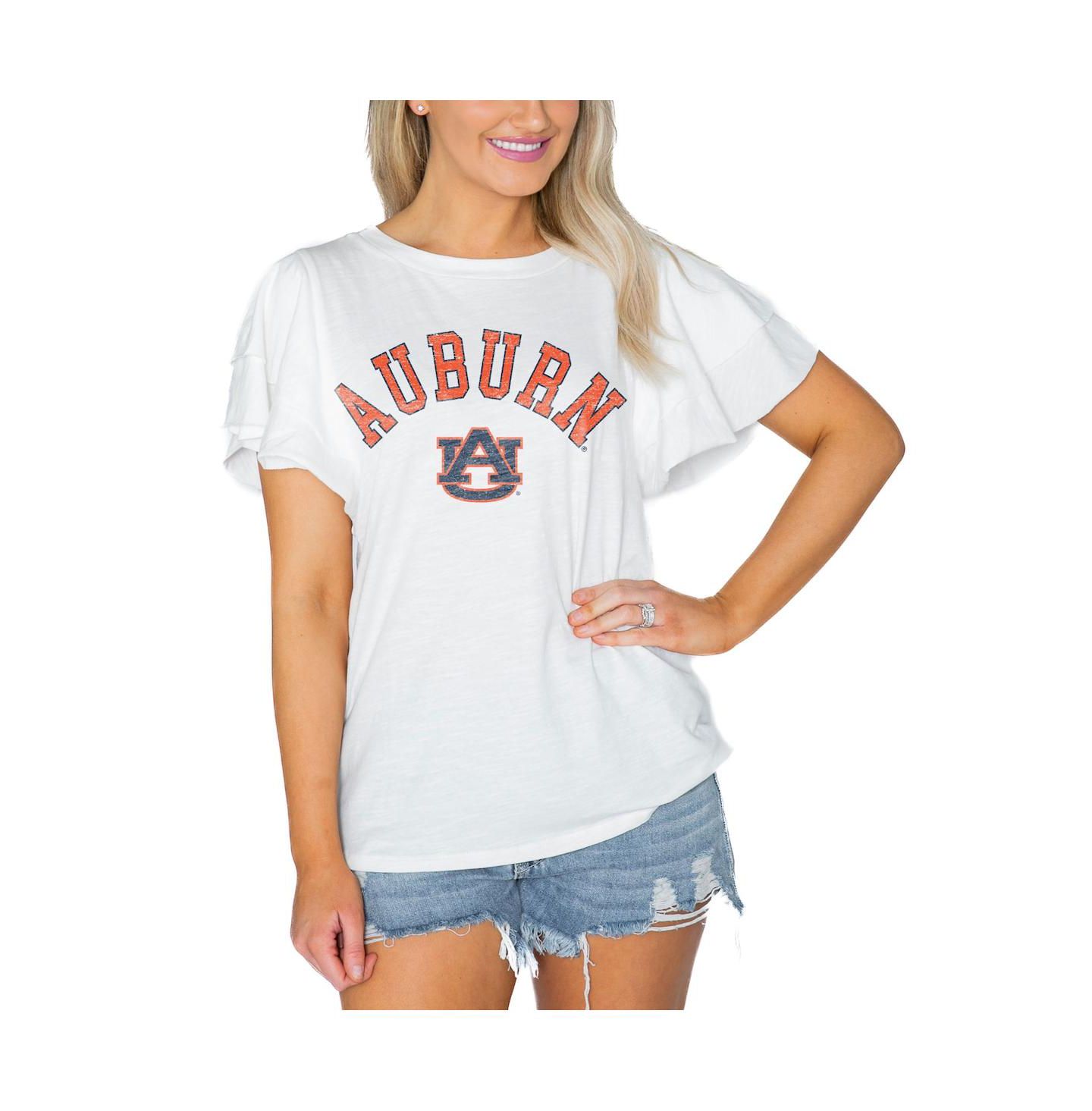 Женская футболка Gameday Couture White Auburn Tigers Arch Logo Flutter Sleeve Lightweight — фото 1