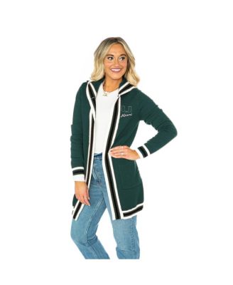 Gameday Couture - Women's Dark Green Miami Hurricanes Tri-Blend Rounded Stripe Sweater