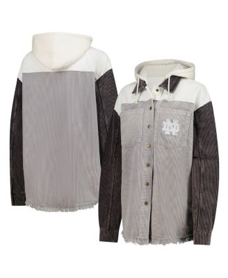 Women's Gray Notre Dame Fighting Irish Vintage Wash Corduroy Full-Snap Hooded Shacket