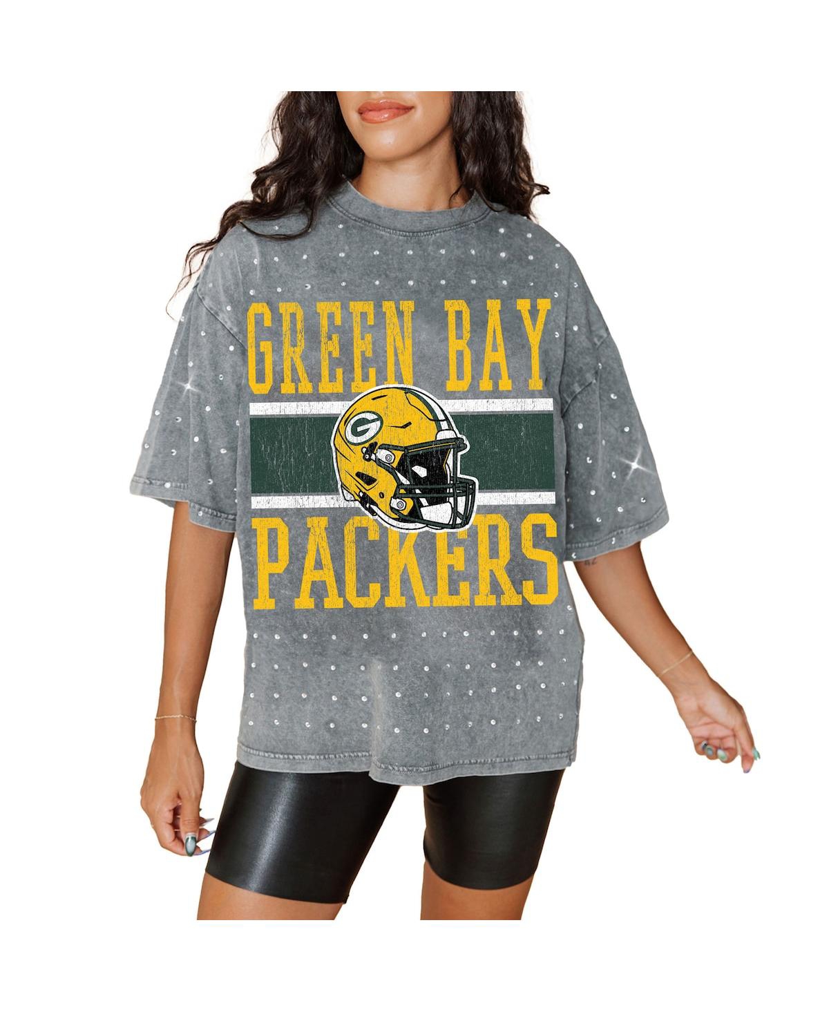 Gameday Couture Women's Gray Green Bay Packers Oversized Mini Rhinestone Classic T-Shirt