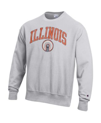 Men's Heather Gray Illinois Fighting Illini Distressed Arch Over Logo Reverse Weave Crew Neck Sweatshirt