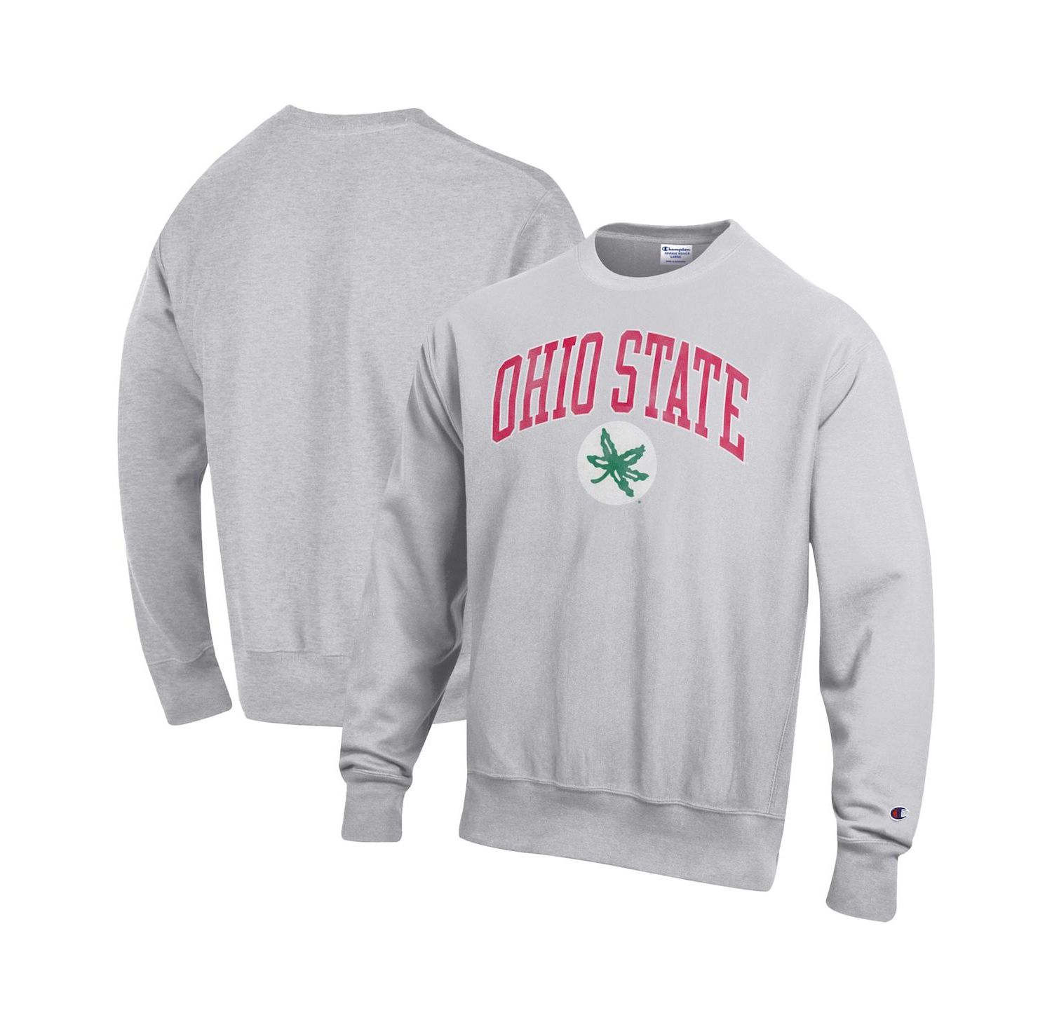 Men's Gray Ohio State Buckeyes Distressed Arch Over Logo Reverse Weave Crew Neck Sweatshirt