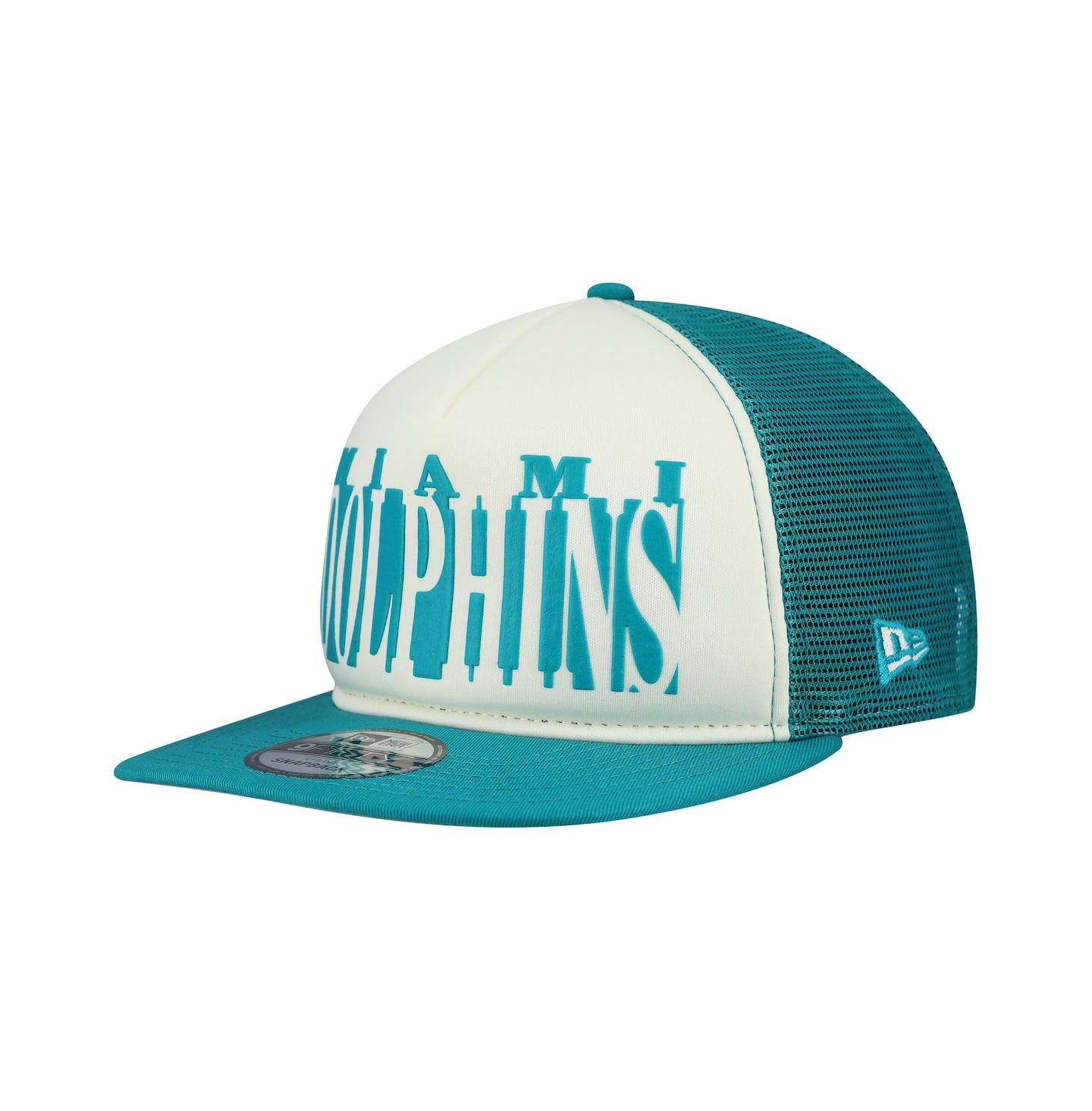 Мужская кепка New Era Cream/Aqua Miami Dolphins Throwback Cutout A-Frame 9FIFTY Snapback Hat — фото 2
