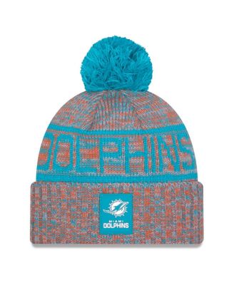 New Era - Men's Orange Miami Dolphins 2025 Sideline Cold Weather Cuffed Pom with Knit Hat